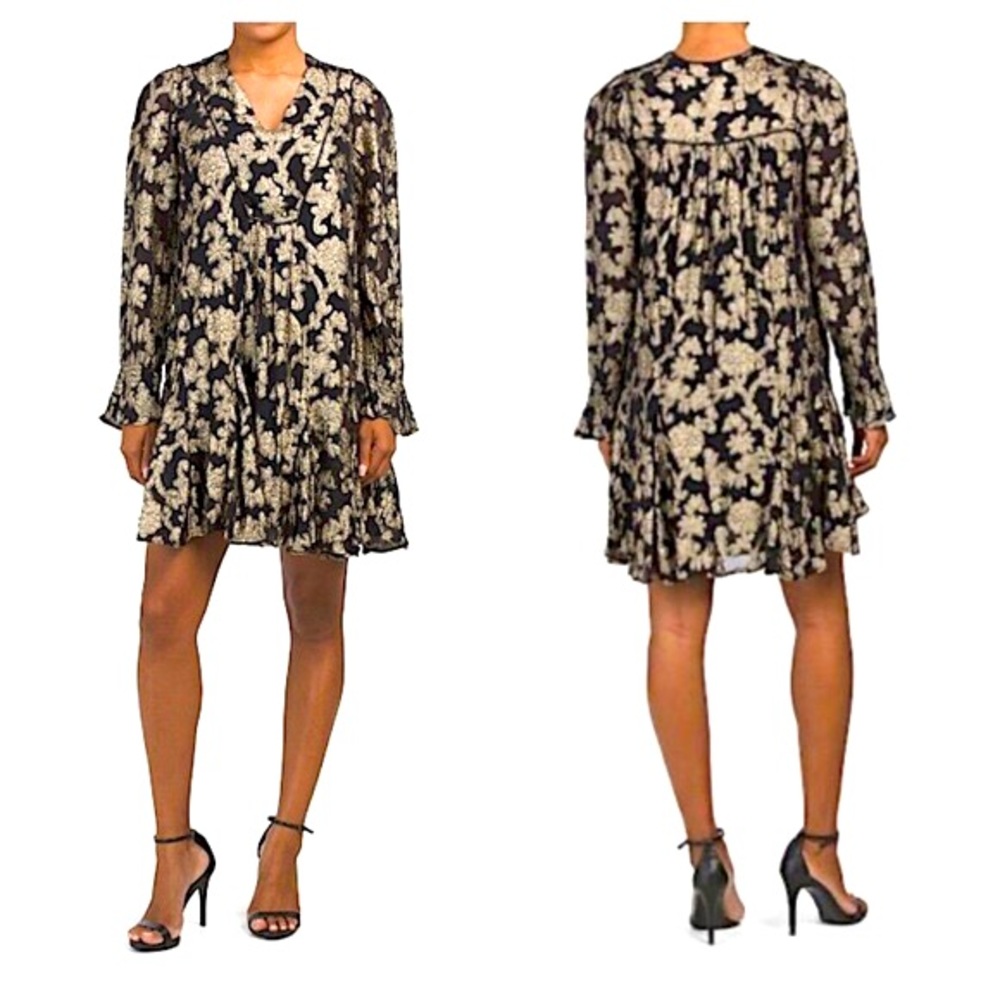 Anthropologie Black and Cream Floral Dress
